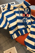 Spring and summer casual fashion sportswear slim fit striped printed short sleeved top+shorts two-piece set