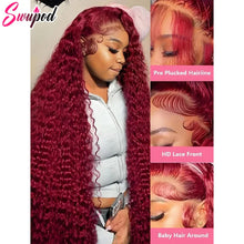 30 36 Inch 250% 13x4 HD Lace Frontal Wig Kinky Curly 99J Burgund Red Wine Brazilian Water Wave Hd Lace Human Hair Wigs Glueless