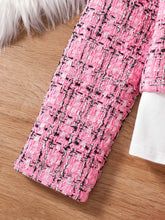 Children's Clothing Girls' Fashion Fragrance Set -3-Piece Set of Pink Checkered Coat, Pink Checkered Skirt, and Solid Color Shir
