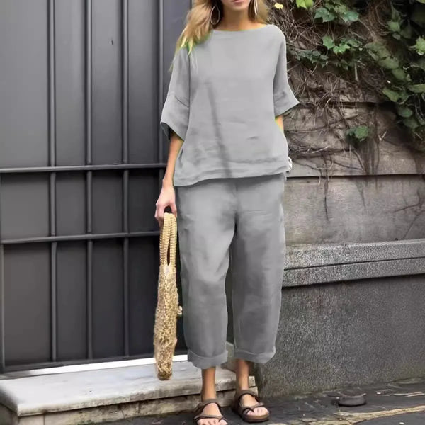2025 Summer New Women's 2-piece Plus-size Cotton And Linen Shirt + High-waisted Pant Suit 2 Piece Sets Womens Outfits