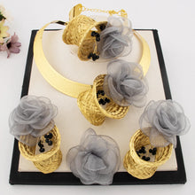 Fashion Gold Plated Grey Flower Shape Necklace Earrings Bracelet Ring for Women Sepical Design Jewelry Set for  Party Wedding