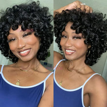 99J burgundy Fumi Curly Bob Wig Bouncy Pixie Cut Wig Highlight Full Machine Egg Curls Curly Human Hair Wigs for Women With Bangs