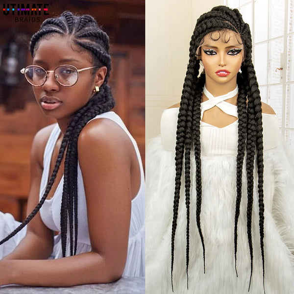 36 inches Synthetic Full Lace Wig for Black Women Braided Wig Lace Frontal Box Braids Wig Women Synthetic Braided