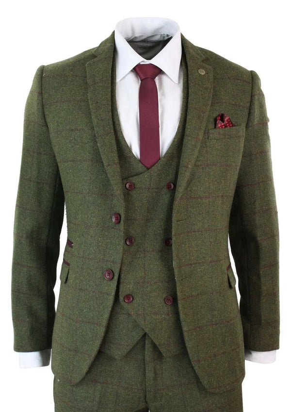 Men's Suit Plaid Two Button Jacket Vest&Pants