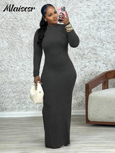 Mlaiscsr Knit Ribbed Elegant Evening Dresses Women Long Sleeve Side Split Slim Bodycon Sexy Birthday Party Prom Fall Winter Robe
