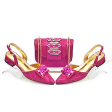 Ladies Shoe and Bag Set Latest Designers Low Heels Elegant Wedding Italian Shoes Bag Set Withn Rhinestone Green Shoe and Purse