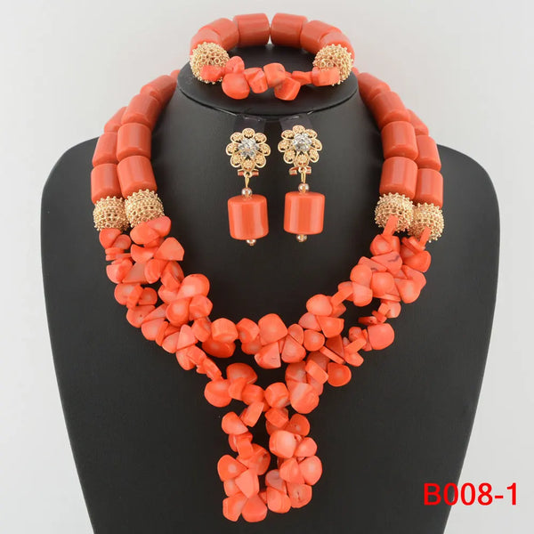 Traditional Nigerian Wedding Artificial Coral Beads Bridal Jewelry Sets African Beads Jewelry Necklace Set