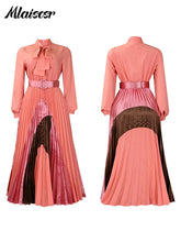 Mlaiscsr Fashion Long Sleeve Maxi Dress with Belt Women Elegant Birthday Party Dance Celebrity Gown Formal Evening Africa Dubai