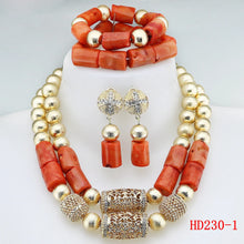 Double Layeres Original Coral Nigerian Wedding Beads Jewelry Set Women Coral Costume Necklace Set