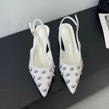 Summer 2025 Fashion Rivet Design High Heeled Sandals Women Sexy Pointed Toe Back Strap Dress Shoes Stripper Pumps Zapatos Mujer
