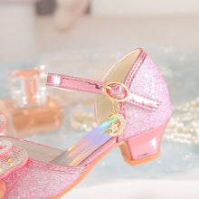 Summer Girls Sandals With Heel Fashion Rhinestone Shiny Glitter Shoes Children Princess Bowtie Dancing Shoes H876