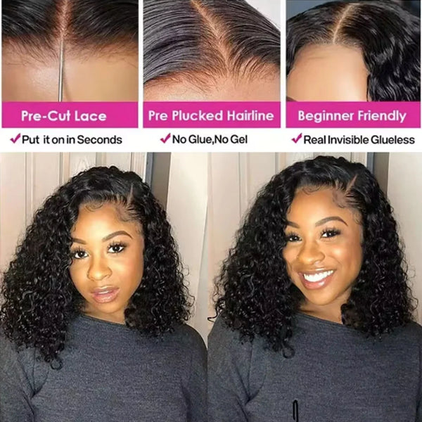 Glueless Wigs Human Hair Wear And Go kinky Curly Brazilian Hair Plucked Precut 13X4 Lace Closure Deep Curls Wigs For Black Women
