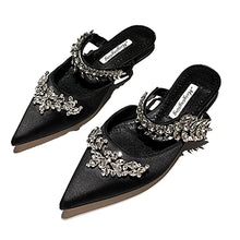 Women's High HeelsTemperament Baotou Silk Wheat Ear Rhinestones Muller Semi-Trailer Pump Pointed Stiletto Sandals