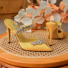 Women's High HeelsTemperament Baotou Silk Wheat Ear Rhinestones Muller Semi-Trailer Pump Pointed Stiletto Sandals
