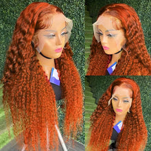 Orange coloured Water wave 13x6 hd lace frontal human hair wig Preplucked