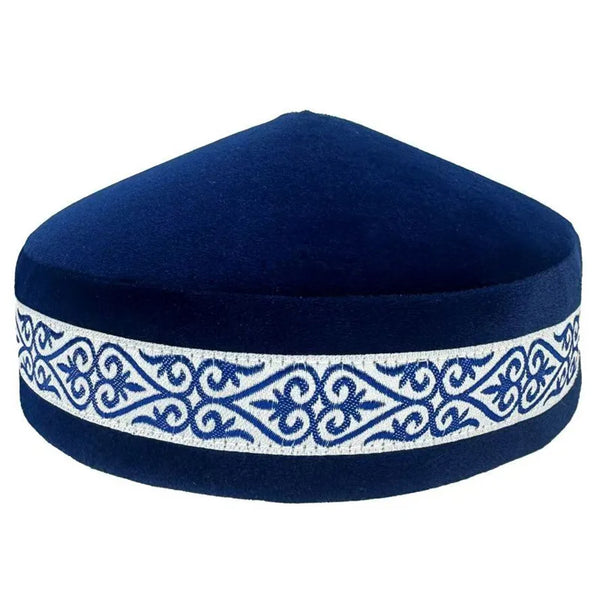 Kazakh Hats for Men Embroidered Blue Green Black Handmade Dancing Party Cotton Dubai Kufi Hijab Spring Caps Elegant