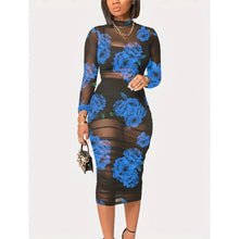 Fashion Flowers Printed Women's Sexy Mesh Gauze Mid Length Dress Three Piece Summer New Female Party Nightclub Mini Dresses 2023