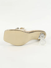 Liyke Fashion Silver Sequined Butterfly Knot Women Transparent Slippers Summer Square Toe Clear High Heels Sandals Female Shoes