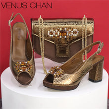 2025 Fashion Open Toe Women Strange Heels Bigger Size Fashion Rhinestone Decoration Purple Shoes And Bag Set Party Bag