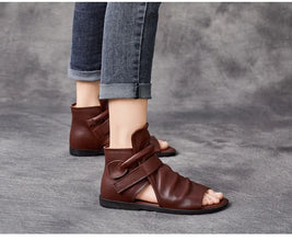 Birkuir Fashion Pleated Women Sandals Genuine Leather Flats High Top Sandals Luxury 2024 Open Toe Summer Boots Hook Loop Sandals