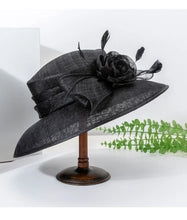Luxury Blue Sinamay Church Hat For Women Elegant Feather Wedding Bridal Bowler Hats Cocktail Party Derby Cap Chapeau Femme
