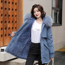 Women's Long Fashionable Hooded Winter Fur Collar Jacket