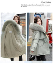 Women's Long Fashionable Hooded Winter Fur Collar Jacket