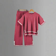 Two-piece Summer New Knitted Elegant Trousers Suit Short-sleeved Pullover Wide-leg Pants Casual Home Two-piece Women's Set