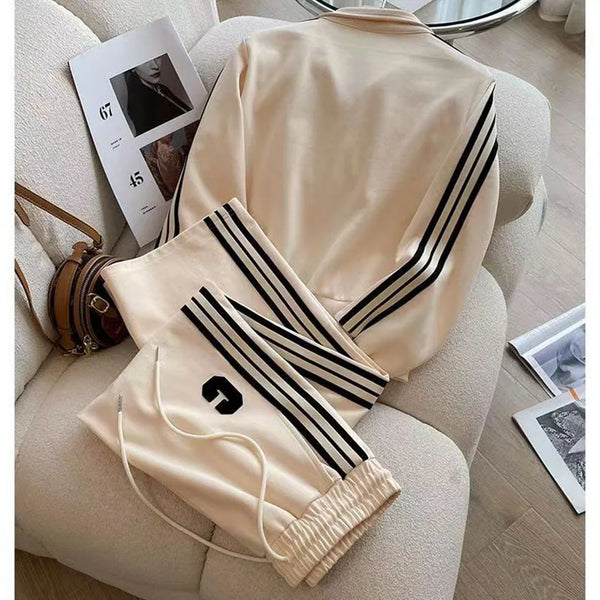 Spring and Autumn Leisure Fashion Sports Set New High end Western Style Coat Wide Leg Pants Two piece Set pant sets women pants