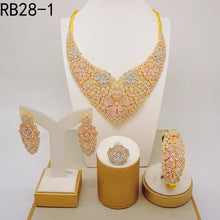 Latest Italian Dubai Gold Color Ladies Full Crystal Necklace Jewelry Set Simple Ring Bracelet Earrings African Jewelry Wedding