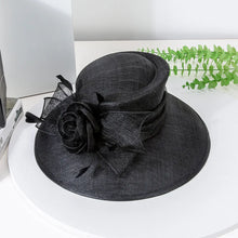Luxury Blue Sinamay Church Hat For Women Elegant Feather Wedding Bridal Bowler Hats Cocktail Party Derby Cap Chapeau Femme