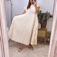Loose Solid Color Loose Waist Large Hem Long Dress Summer New Fashion O-Neck Sleeveless Pleated Maxi Women's Dress Femme Robe