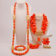 Natural coral beads orange necklace set for stylish Nigerian wedding couple African jewelry