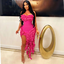 Women Strapless Ruffles Tassel Splicing Irregular Birthday Bodycon Midi Maxi Dress 2025 Even Sexy Party Dresses Vestidos