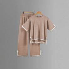 Two-piece Summer New Knitted Elegant Trousers Suit Short-sleeved Pullover Wide-leg Pants Casual Home Two-piece Women's Set