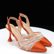 Venus Chan Shoes for Women 2023 Pointed Toe Black Heels Rhinestone Chain Party Sandals Italian Shoes and Bags Matching Set 2023