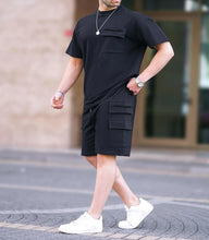 Summer 2025 Men's Short Sleeve Multi-Pocket Utility T-Shirt Shorts Casual Set for Western Europe and America