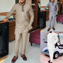 Men's chic casual white geometric print two-piece suit