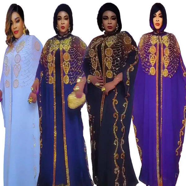 Luxury chiffon two-piece set african dress woman loose women's dress rhinestone large size dresses for women bubu dress african