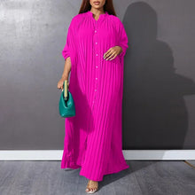 Autumn and Winter Fashion New Women's Loose Round Neck Single Breasted Pleated Temperament Obese Women's Long Sleeved Dress