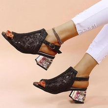 2023 New Women Summer Fashion Mid Heels Peep Toe Shoes for Women Glitter Sandals Ladies Buckle Strap Bling  Rhinestone Sandals