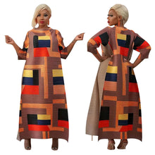 2023 Fashion African 3/4 Sleeve Polyester Plus Size O-Neck Pleated Long Dress Dashiki African Clothes African Dresses for Women