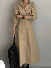 Modigirl Women Casual Long Shirts Dresses 2025 Summer Spring Clothes Khaki Puff Sleeves Botton Simple Maxi Dresses for Women