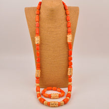 Natural coral beads orange necklace set for stylish Nigerian wedding couple African jewelry