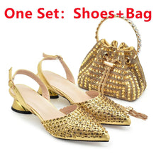 Italian Shoes with Matching Bags Set Decorated with Rhinestone African Shoes for Women Mid Heels Party Pumps  Plus Size Heels 43