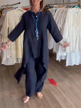 2024 Europe and the United States cross-border summer new, pure color casual long-sleeved cotton and linen suit women