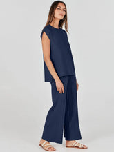 2 Piece Sets Women Outfit Sleeveless Casual T Shrit Top Knitted Vest Wide-leg Pants Ice Summer New Solid Color Casual Outfit