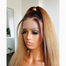 Yaki 26 inch 180Density Soft Long Ombre Blonde Kinky Straight Lace Front Wig For Women With BabyHair Preplucked Natural Hairline