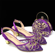 Venus Chan Nigerian Elegant Lace Net Style Green Crystal Low Heel Shoes And Three-Dimensional Mini Bag Commuter Women's Shoes