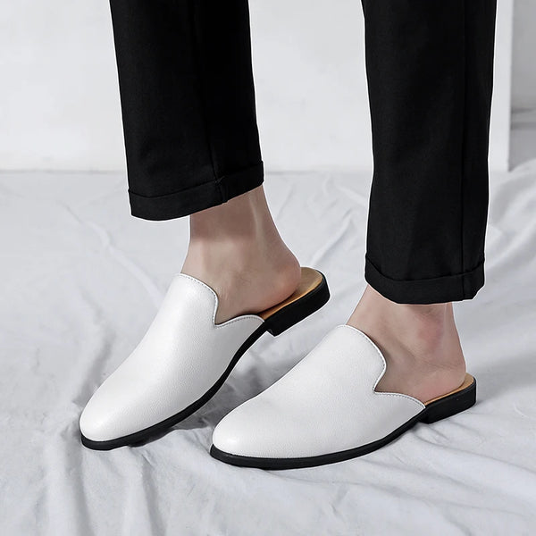 Men Half Breathable Leather Mules